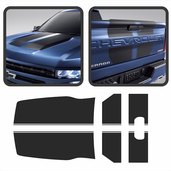 CHEVROLET SILVERADO 2019 - 2022 HOOD and Tail Gate Vinyl Decal Sticker Graphics Kit  Fits Chevy Truck