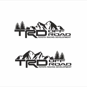 May include: Black and white TRD Off Road logo featuring a mountain range and pine trees. The text includes "TRD" and "OFF ROAD" with "TOYOTA RACING DEVELOPMENT" below. The design is repeated twice.