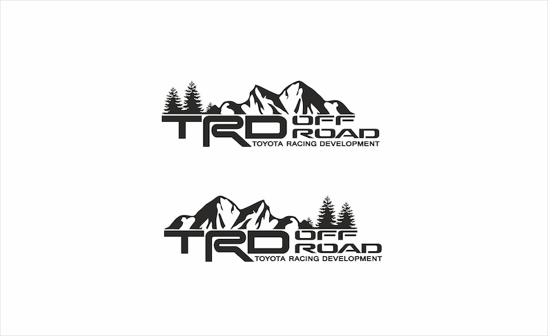 May include: Black and white TRD Off Road logo featuring a mountain range and pine trees. The text includes "TRD" and "OFF ROAD" with "TOYOTA RACING DEVELOPMENT" below. The design is repeated twice.