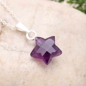 Amethyst Star Pendant, 925 Silver Jewelry, 12 MM Faceted Star Charms, Natural Amethyst Jewelry, February Birthstone, Healing Pendant for her