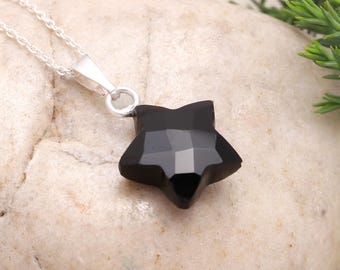 Black Onyx Star Pendant: 925 Silver Handmade Necklace
