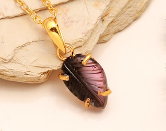 Natural Tourmaline Pendant, 925 Silver Handmade Pendant, Bio Tourmaline Carved Leaf Necklace, Minimalist Tourmaline Pendant, Jewelry for her