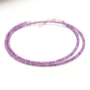 AAA Amethyst Faceted Round Beads Necklace, 2 MM Micro Faceted Beads Necklace, Healing Gemstone Jewelry, February Birthstone, Gift for Her