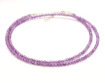 AAA Amethyst Faceted Round Beads Necklace, 2 MM Micro Faceted Beads Necklace, Healing Gemstone Jewelry, February Birthstone, Gift for Her