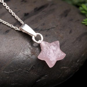 Natural Rose Quartz Raw Star Pendant, 925 Silver Handmade Jewelry, 10 MM Rough Star Charms, AAA Rose Quartz Jewelry, Healing Pendant for her