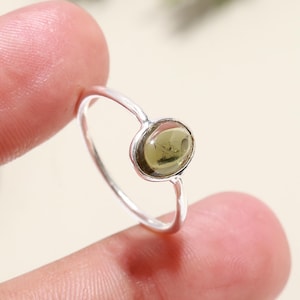 Green Tourmaline Ring: 925 Silver Cabochon, October Birthstone