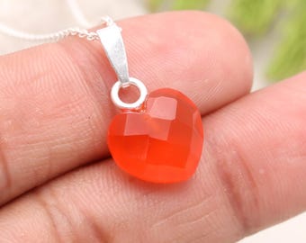 Natural Carnelian Heart Pendant, 925 Silver Jewelry, Orange Carnelian Healing Jewelry, 12 MM Faceted Heart Gemstone Pendant, Jewelry for her