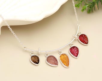 素敵なトルマリンリーフネックレス、ハンドメイドシルバーチェーン