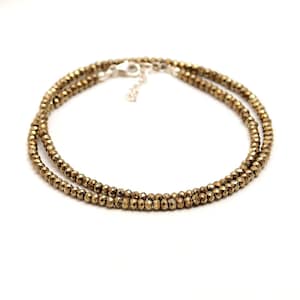AAA Pyrite Rondelle Beads Necklace, Natural Golden Pyrite Necklace, 3 MM Faceted Beads Necklace, Money Power Beads Jewelry, Women&#39;s Jewelry