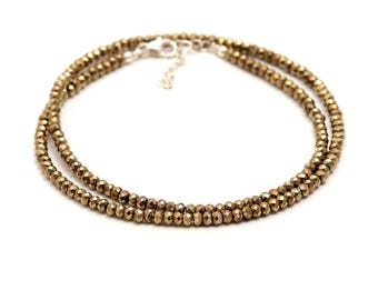 AAA Pyrite Rondelle Beads Necklace, Natural Golden Pyrite Necklace, 3 MM Faceted Beads Necklace, Money Power Beads Jewelry, Women's Jewelry