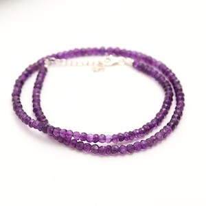 Purple Amethyst Beaded Necklace, Natural Amethyst Beads Necklace for Her, 4 MM, Healing Gemstone Jewelry, February Birthstone, Beaded Choker