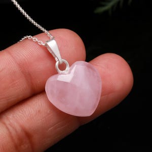 Rose Quartz Heart Pendant: 925 Silver Handmade Jewelry, 17mm Faceted Charm