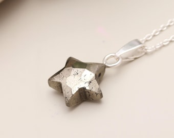Pyrite Star Pendant: 925 Silver Faceted Charm, Protection Jewelry