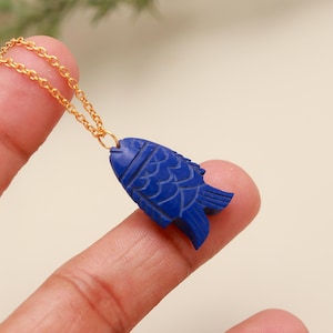 AAA Lapis Lazuli Carved Fish Pendant, 925 Silver Handmade Jewelry, Blue Lapis Lazuli Jewelry, Healing LapisLazuli Fish Charm Jewelry for her