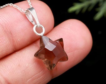 Rauchquarz Stern Anhänger : 925 Silber Heilstein Schmuck