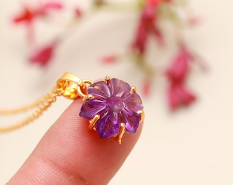 Ethereal Amethyst Flower Pendant, 925 Silver Floral Pendant, Natural Amethyst Gemstone Jewelry, Vintage Flower Jewelry, Wedding Gift for her