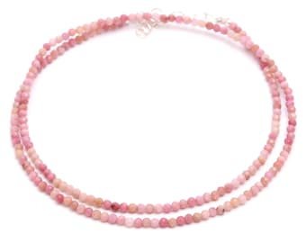 Natural Rhodonite Round Beads Choker: 2MM Rhodonite Beaded Necklace, Rhodonite Gemstone Handmade Silver Necklace, Fancy Jewelry/Healing Gift