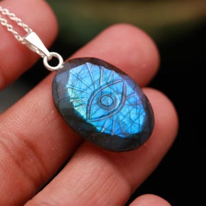 AAA+ Flashy Labradorite Carved Evil Eye Pendant, 925 Silver Handmade Jewelry, Labradorite Jewelry, Evil Eye Protection Necklace for Women