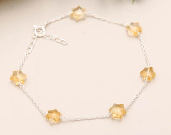 Sierlijke citrien ster armband, natuurlijke citrien edelsteen armband, 925 zilveren sieraden, geluk armband, november geboortesteen sieraden voor haar