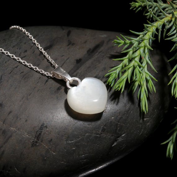 White Moonstone Heart Pendant, 925 Silver Jewelry, Natural Moonstone Jewelry, 12 MM Smooth Heart Gemstone Pendant, Healing Pendant for women