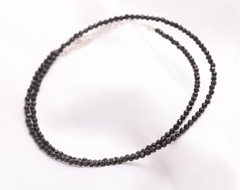 Sparkling Black Spinel Beaded Necklace, Natural Black Spinel Micro Faceted Round Beads Necklace, Healing Beads Jewelry, Dainty Gift for love