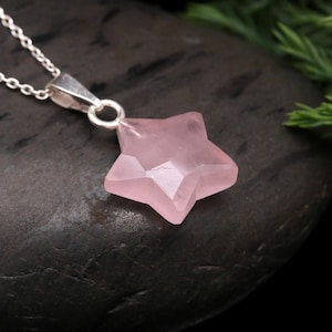 AAA Rose Quartz Star Pendant, 925 Silver Handmade Jewelry, 15 MM Faceted Star Charms, Natural Rose Quartz Jewelry, Healing Pendant for her