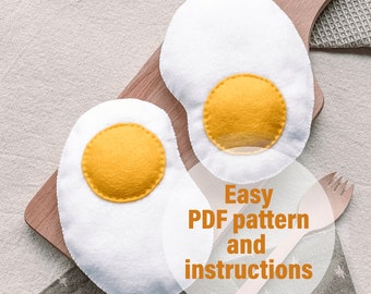 Craft a Playful Felt Fried Egg – Easy PDF Pattern, Big Fun! Sewing pattern, Plush treat sewing pattern, Play food pattern, Digital, DIY
