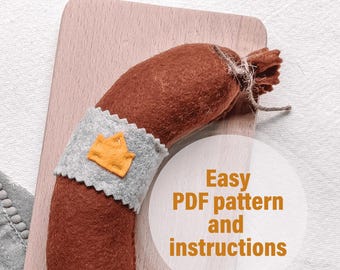 Craft a Playful Felt Smoked Sausage – Easy PDF Pattern, Big Fun! Sewing pattern, Plush treat pattern, Play food, Digital, DIY