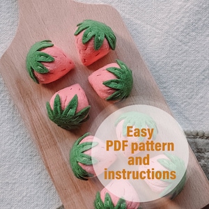 Craft Felt Pink Strawberry – Easy PDF Pattern, Delicious Fun! Plush treat sewing pattern, felt food, Digital sewing pattern, DIY