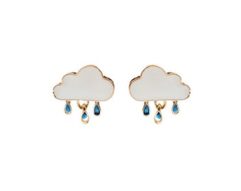 Cloud and Rain Stud Earrings | Cloudy Day Earrings | Rainy Earrings | Raindrop Stud Earrings | Dangle Rain Drop Earrings | Rainbow Earrings