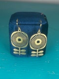Gold or Silver Retro Scandinavian Flower Statement Earrings | Cut Bronze Mid Mod Flower Earrings | 60s 70s Vintage Earrings