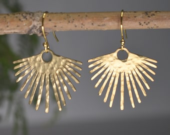 Hammered Brass Sunburst Earrings: Handmade Gold Boho Jewelry
