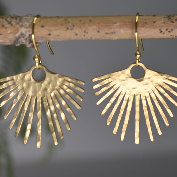 Hammered Brass Sunburst Earrings: Handmade Gold Boho Jewelry