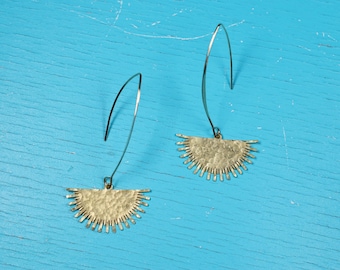 Hammered Brass Sunburst Earrings: Celestial Sun Ray Jewelry