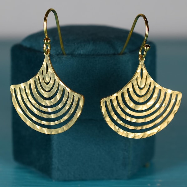 Art Deco Hammered Geometric Earrings: Gold or Silver Brass