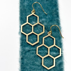 Gold Honeycomb Earrings | Bronze Bee Hive Earrings | Modern Geometric | Gift | Honey Earrings