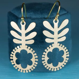 Brass Flower Statement Earrings: Retro Scandinavian Mid Mod Style