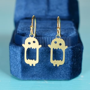 Halloween Monster Dangle Earrings: Brass Silly Spooky Charms