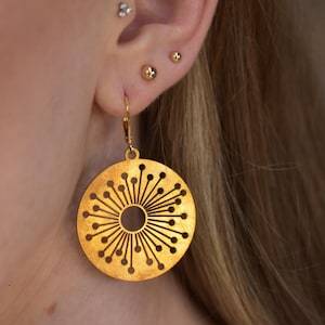 Brass Dandelion Earrings: Mid-Mod Floral Design, Hypoallergenic