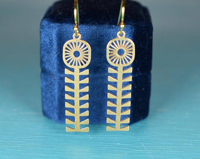 Mid Century Modern Flower Earrings: Cut Brass Scandinavian Style