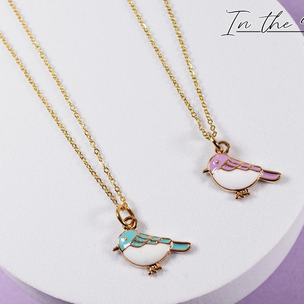 Bird Necklace | Cute Bird Necklace | Gold Bird Charm | Enamel Gold Bird Necklace | Bird Jewelry | Blue Bird | Tiny Bird Necklace