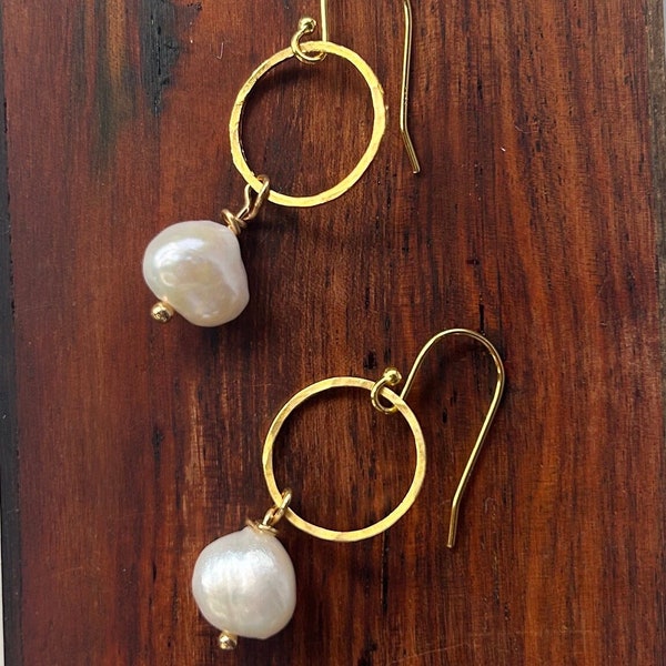 Baroque Pearl Gold Earrings | Wedding Pearl Earrings | Geometric Pearl Earrings | Gift for Her | Boho Earrings