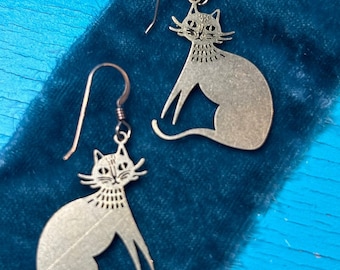Brass Cat Earrings: Geometric Boho Dangle Earrings