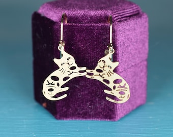 Brass Cat Dangle Earrings: 14k Gold Ear Wires