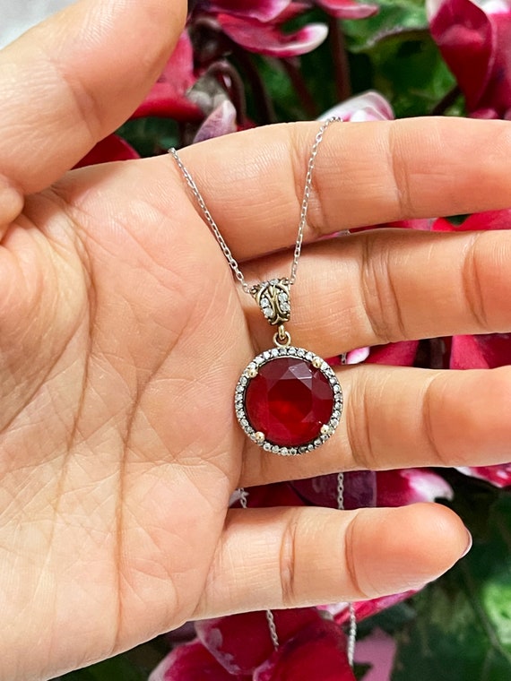 Silver necklace deals with ruby stone