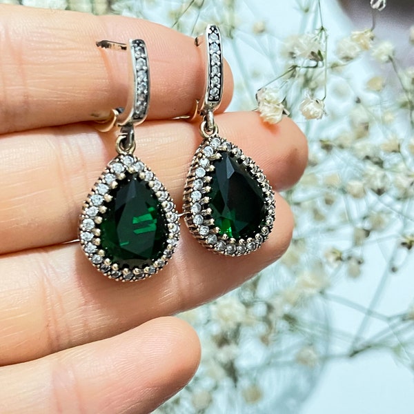 Boucle d’oreille en argent de style Hurrem Sultan, Boucle d’oreille en argent en pierre Emerlad, Boucle d’oreille en argent de style ottoman, Bijoux Hurrem Sultan, Pour femmes, Bijoux turcs