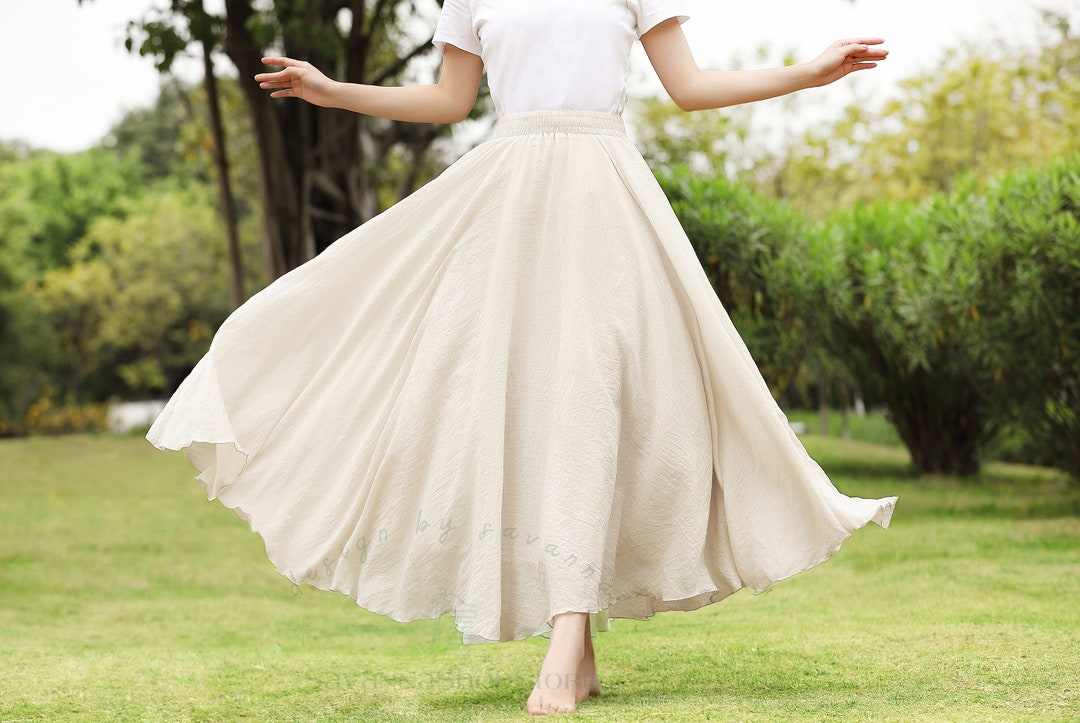 Cotton Linen Skirt Full Circle Elastic Waist Maxi Skirt - Etsy