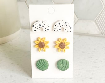 Sunflower Stud Pack | Polymer Clay Earrings | Handmade Earrings