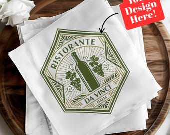 Custom Logo Napkins, Personalized Full Color Bar Napkins, Add Your Artwork for Weddings, Business Events, and Parties