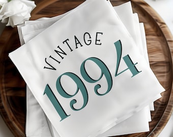 Personalized Birthday Napkins, Vintage Birthday Napkins, Custom Cocktail Napkins, 30th Birthday Party Decor, Custom Birthdate